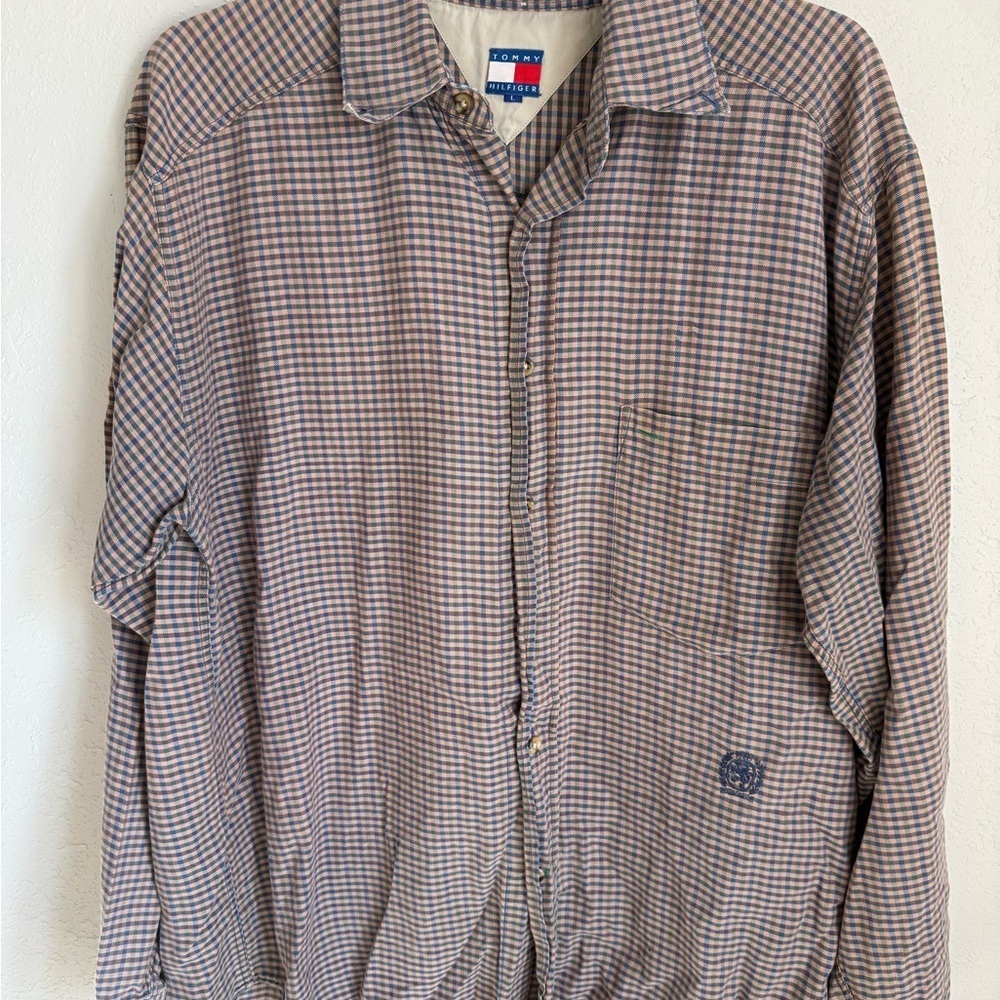 Men’s L Tommy Hilfiger Gingham Retro, Casual, Preppy, Long Sleeve Button Up